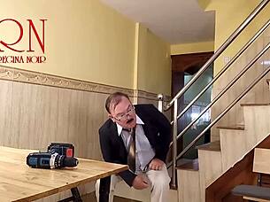 cheating housewife plumber bangs cuckold hubby in kitchen scene 1