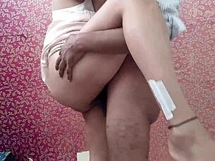 AUNTY GRABS HUGE DICK WHILE HOOKING BRA!