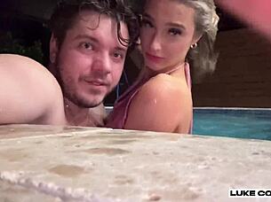 Hot Big Boobs Blonde Fucked Hard Poolside at Night Cas Summer