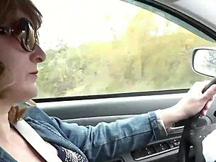 sexy milf frina pulls over fingers her soaking pussy to intense orgasm
