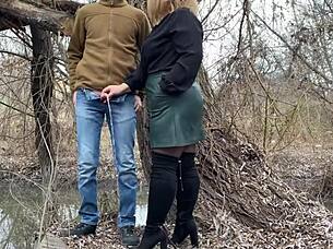 sexy milf grips my cock while peeing outdoors wild 😏🚽