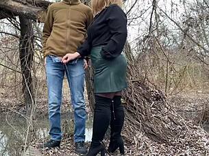 sexy milf grips my cock while peeing outdoors wild 😏🚽