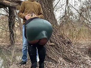 sexy milf grips my cock while peeing outdoors wild 😏🚽