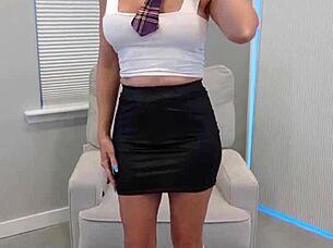 petite milf tries on socks heels and miniskirt with small waist