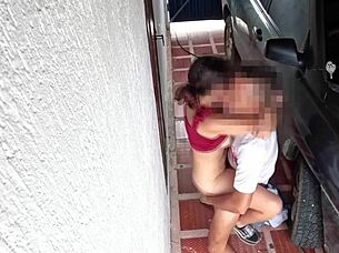 skinny 18yo stands and fucks stranger's big cock tight
