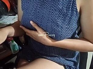 i expose my shaved asian pussy touching it soft