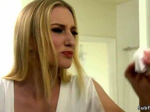 Blonde slave bound for gangbang double penetration orgy 😈🔗