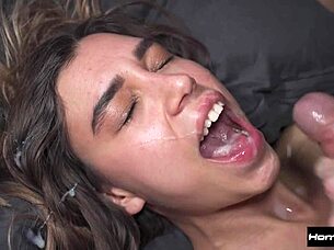 cumshot after deepthroat doggystyle and cowgirl pounding her tight throat