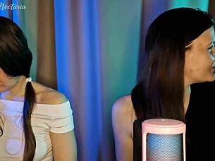 twin brunettes from moscow moan together riding cock to cumshot closeup