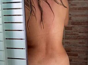 voyeur watches busty friend's huge natural tits shower