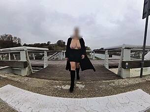 exposing my saggy natural boobs on bridge