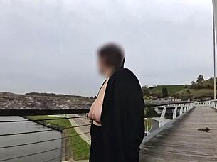 exposing my saggy natural boobs on bridge