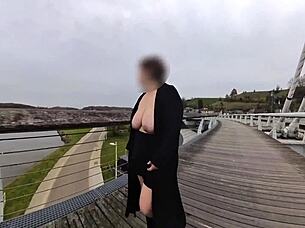 exposing my saggy natural boobs on bridge