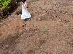 country threesome creampie bends teen over outdoors