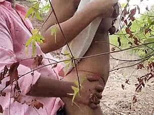 country threesome creampie bends teen over outdoors