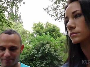 cuckold watches petite czech girlfriend fuck for cash in park