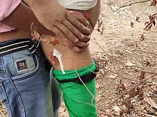 country threesome creampie bends teen over outdoors