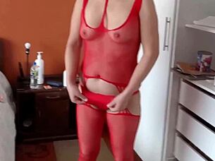 Beautiful Milf Tries Lingerie and Hardens Huge Cock
