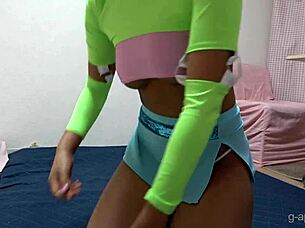 Big Tits Tanned Japanese Maid Cleans in Micro Thong Skirt
