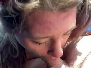 Topless Hooker Swallows Cum After Rubbing Jizz On Pretty Face In Public
