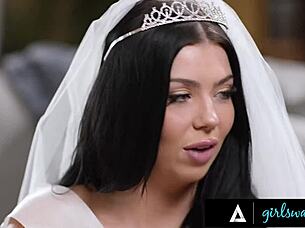 Horny Bride Holly Day Cheats with Curvy Redhead Emma Magnolia in Wild Striptease!
