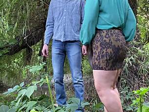 hot bbw milf jerks huge cock in public nature till massive outdoor cumshot