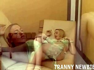 Tranny virgin ass stretched by massive shemale monster cock