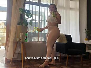 see-through pants clean window showing hairy pussy