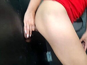 skinny redhead wife sucks huge cock for cuckold husband fetish flashing