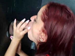 skinny redhead wife sucks huge cock for cuckold husband fetish flashing