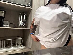Juicy Big Natural Tits Masturbation In Hotel Kitchen