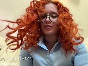 redhead gives cfnm femdom gloved handjob medical exam