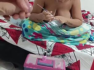 pregnant colombian wife gets amateur titty fuck during manicure