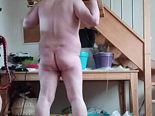 French femdom slave bound at desk for humiliating pussy worship