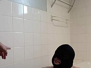 French femdom slave bound at desk for humiliating pussy worship
