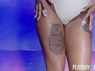 Whoa, big booty ebony babe strips curvy body naked for Playboy! 📸🍑