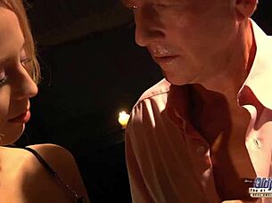 Seductive blonde babe fucked hard by old man facial