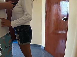 big tits hooker begs for creampie after condom slip