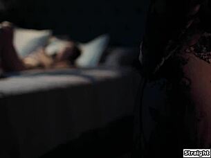 Petite Asian roommate masturbates listening to shaved pussy fucking sounds