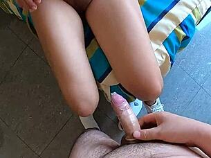 big tits hooker begs for creampie after condom slip