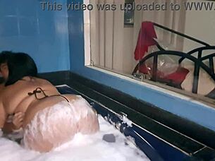 Plump BBW with huge ass gets devoured in hydromassage frenzy