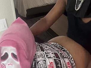 we couldn't wait, ditched the halloween party for a quick creampie fuck with my horny ebony milf
