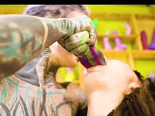 i cum hard from tattoo goth lesbian's deep fisting big toys dp