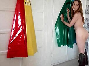 hey check out this mature woman rocking a pvc apron for her quirky fetish play