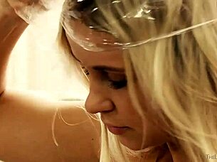 blonde bombshell dido masturbates shaved pussy in nylons erotically
