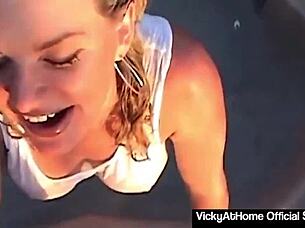 Blonde milf vicky vette sucks and fucks rock hard cock outdoors