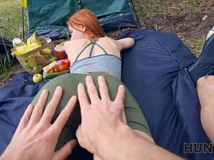 russian chloe surprises boyfriend by jumping on huge dick in forest