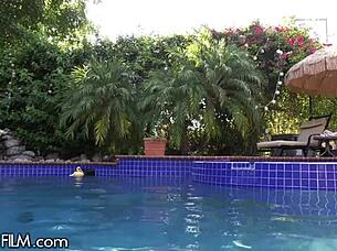 Ebony goddess bounces tight pussy on bestie's cheating husband poolside