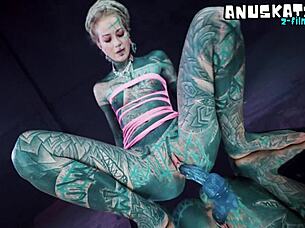 Psychedelic Hippies Pip Dildo Ride Anal Toy Play Squirting
