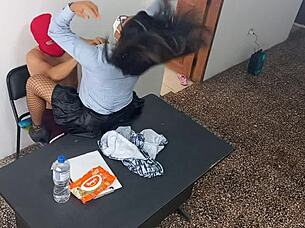 seductive office secretary teases with bent over standing fuck craving rough domination